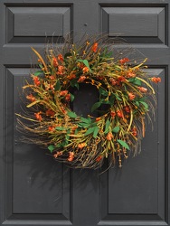 Greens and Oranges Fall Wreath from Hafner Florist in Sylvania, OH