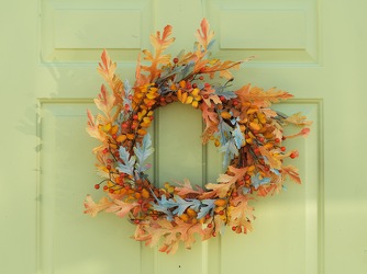 Orange and Aqua Fall Wreath from Hafner Florist in Sylvania, OH