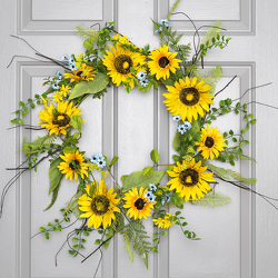 Sunflower Tweedia Wreath from Hafner Florist in Sylvania, OH