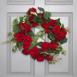 Red Geranium Wreath from Hafner Florist in Sylvania, OH