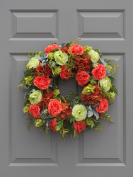 Ranunclus and Hydrangea Wreath from Hafner Florist in Sylvania, OH