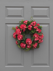 Coral Geranium Wreath from Hafner Florist in Sylvania, OH