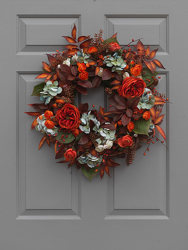 Orange and Aqua Wreath from Hafner Florist in Sylvania, OH
