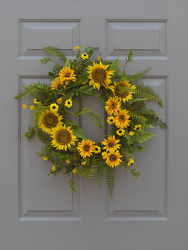 Fern and Sunflower Wreath from Hafner Florist in Sylvania, OH